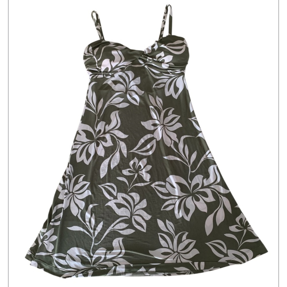 Tommy Bahama Green and White Tropical Print Above Knee Vacation and Resort Dress